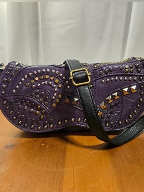 Nicole Lee Vintage Y2K Studded Purple Shoulder Bag with Black Strap